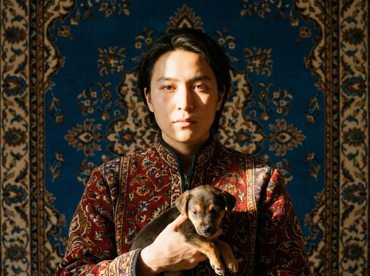 Portrait aux motifs de tapis persan — rendu d’exemple (Nano Banana)