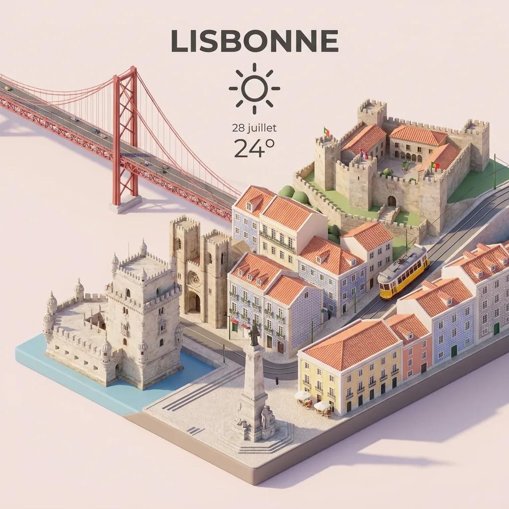 Ville miniature 3D avec météo du jour — rendu d’exemple (Nano Banana)
