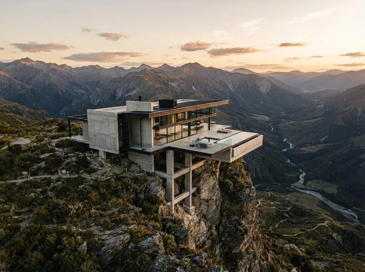 Maison en porte-à-faux au-dessus d’une falaise — rendu d’exemple (Nano Banana)