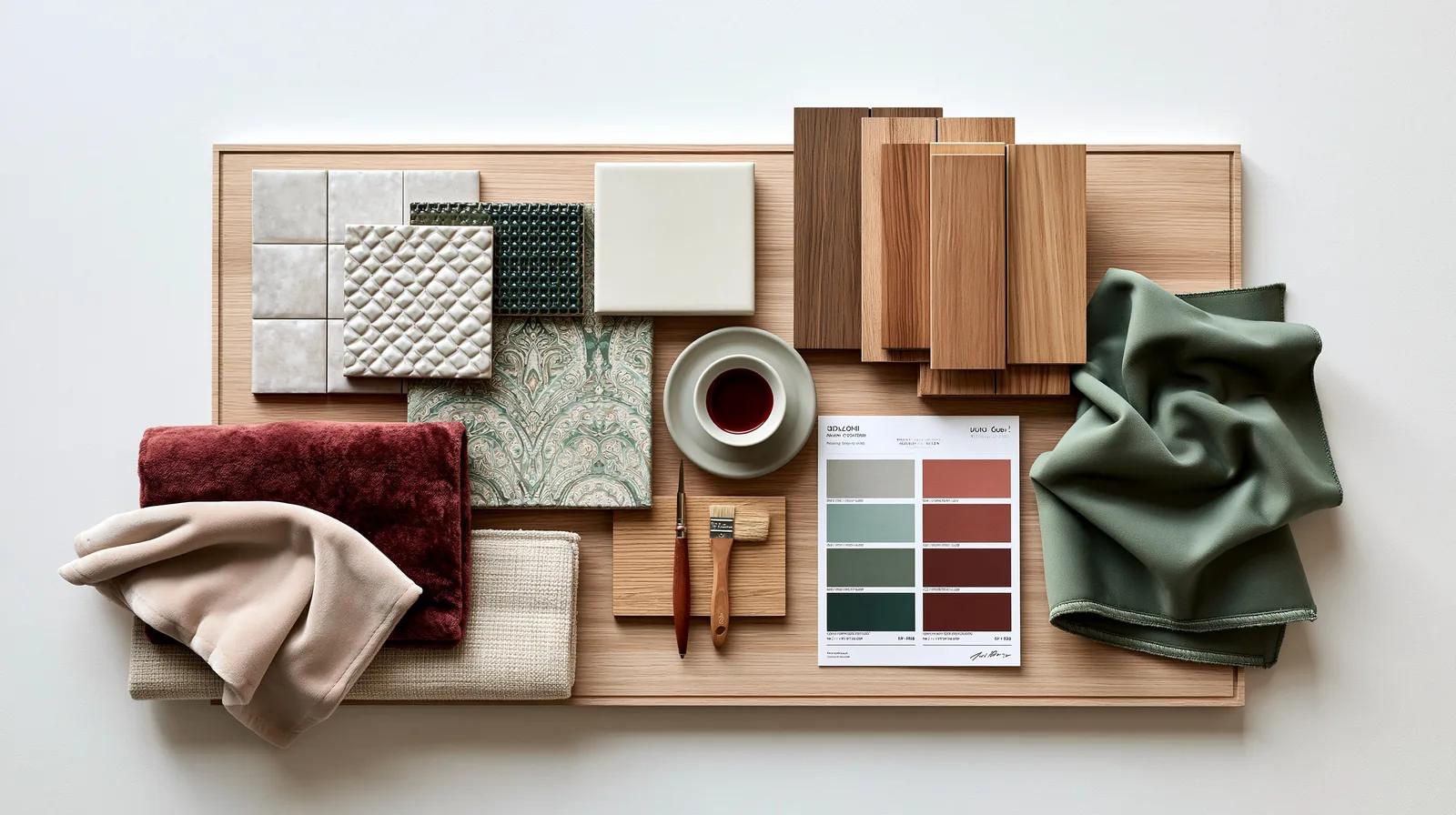 Moodboard de matériaux pour un intérieur — rendu d’exemple (Midjourney)