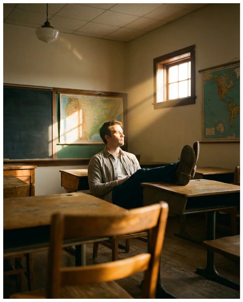 Portrait en salle de classe vintage — rendu d’exemple (Nano Banana)