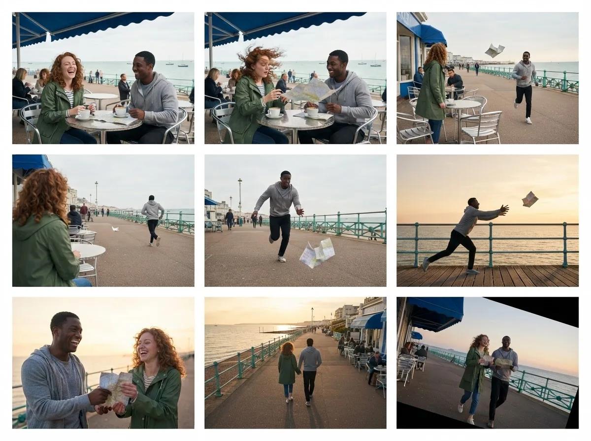 Storyboard photoréaliste en neuf cases — rendu d’exemple (Nano Banana)