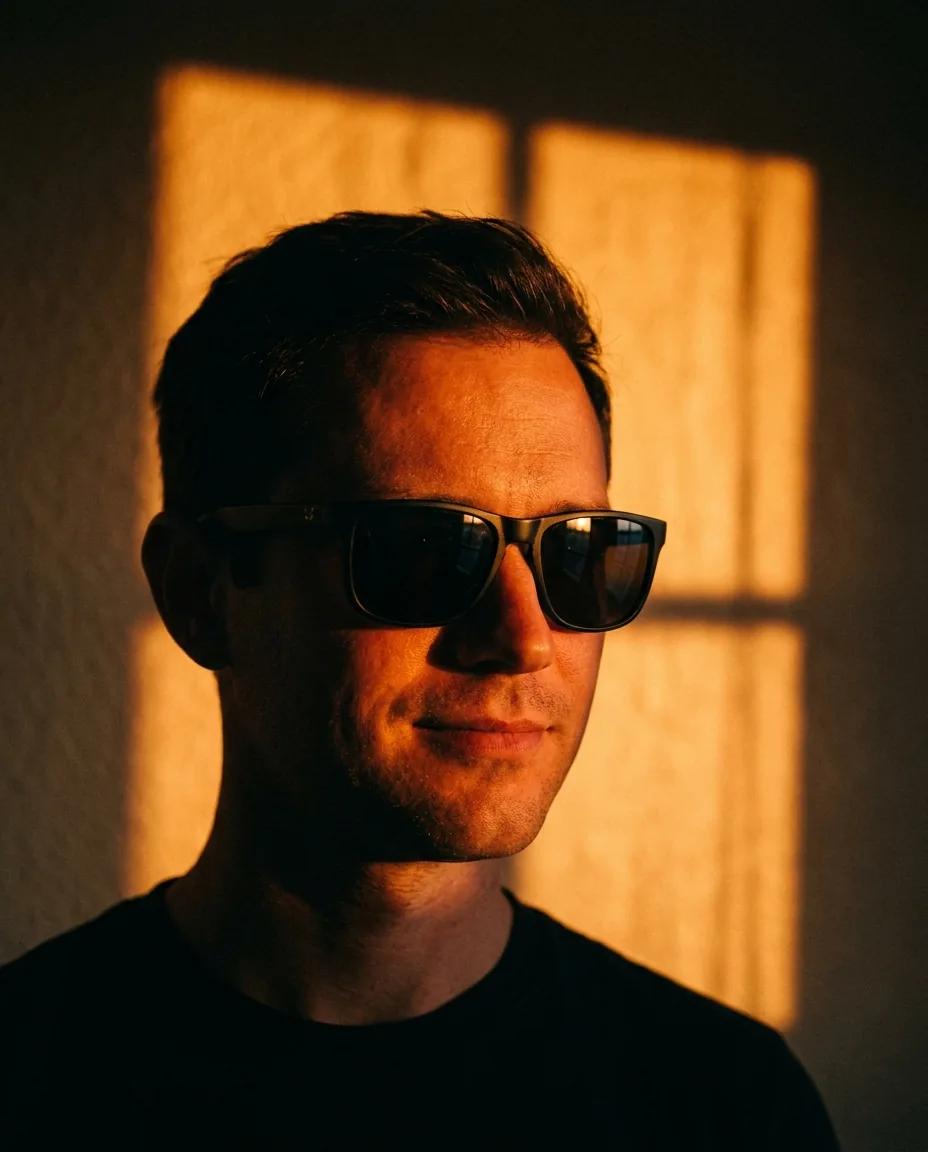 Portrait en contre-jour orange — rendu d’exemple (Nano Banana)