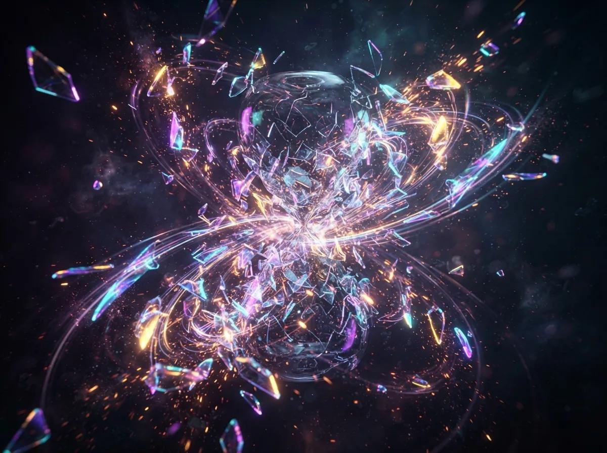 Explosion figée en éclats fractals — rendu d’exemple (GPT Image)