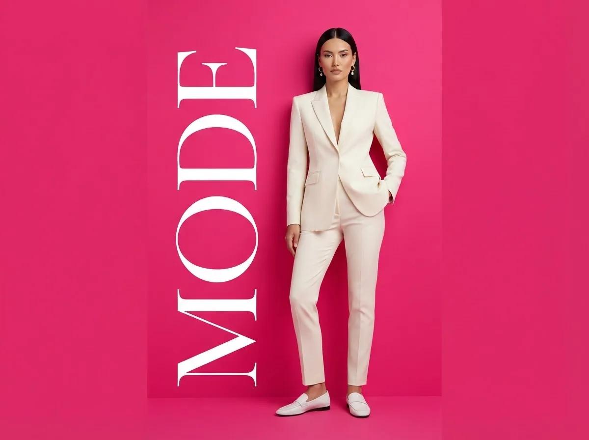 Affiche mode minimaliste sur fond rose — rendu d’exemple (GPT Image)