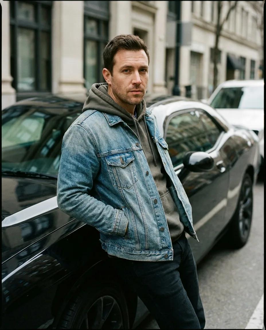 Portrait lifestyle avec une muscle car — rendu d’exemple (Nano Banana)
