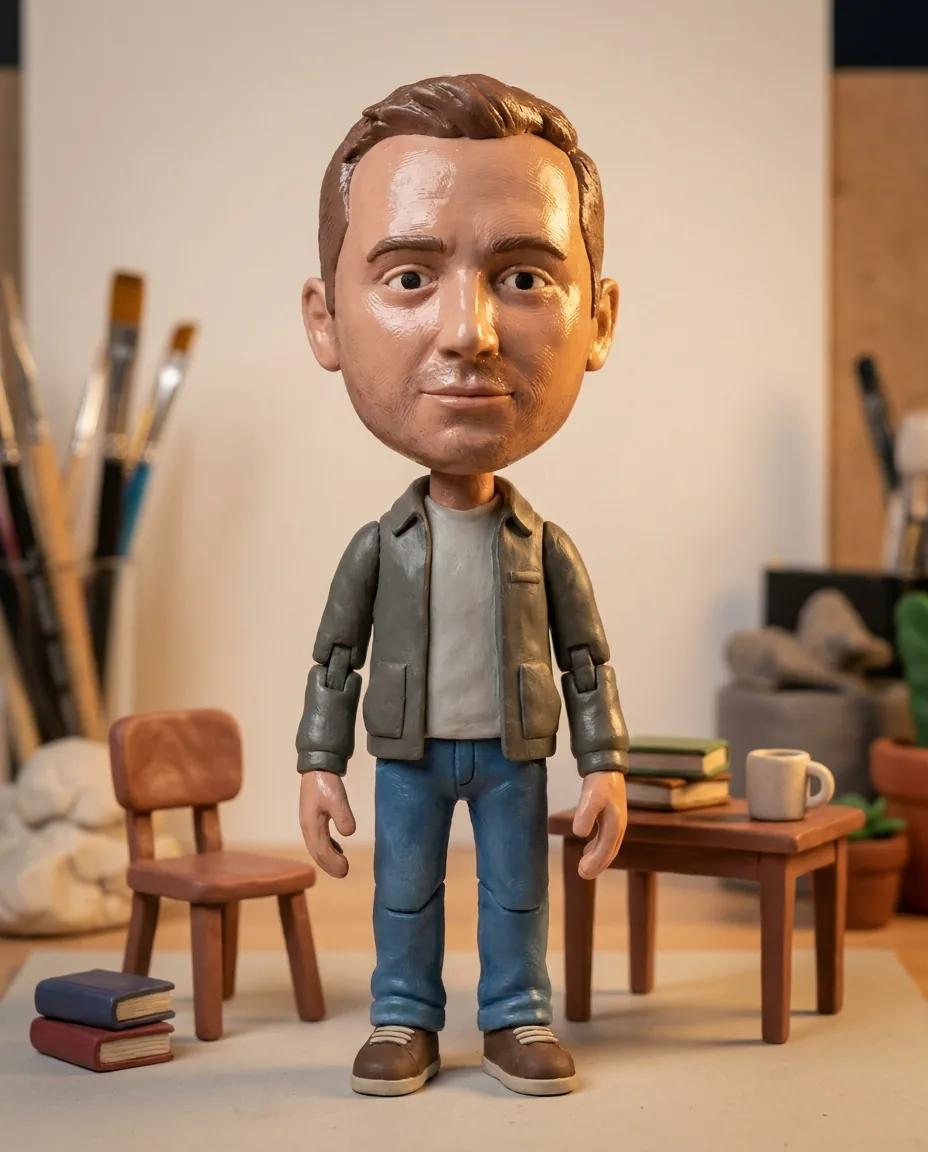 Figurine stop-motion en pâte à modeler — rendu d’exemple (Nano Banana)