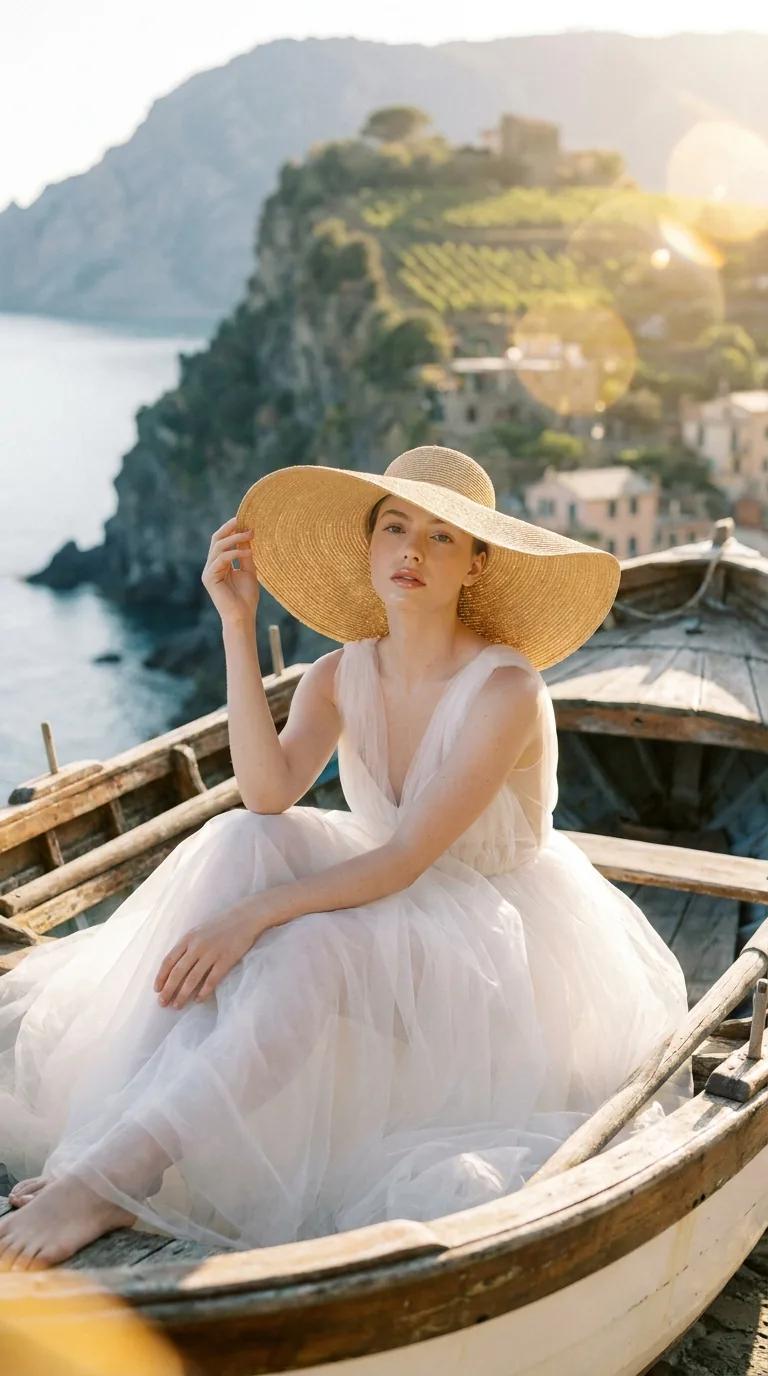 Portrait haute couture sur un bateau — rendu d’exemple (Nano Banana)