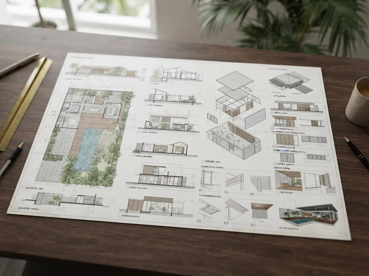 Planche d’exécution A1 depuis une image d’architecture — rendu d’exemple (Nano Banana)
