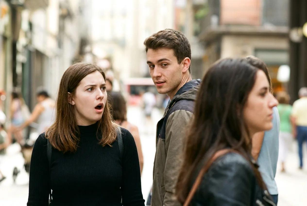 Meme du petit ami distrait avec ton visage — rendu d’exemple (Nano Banana)