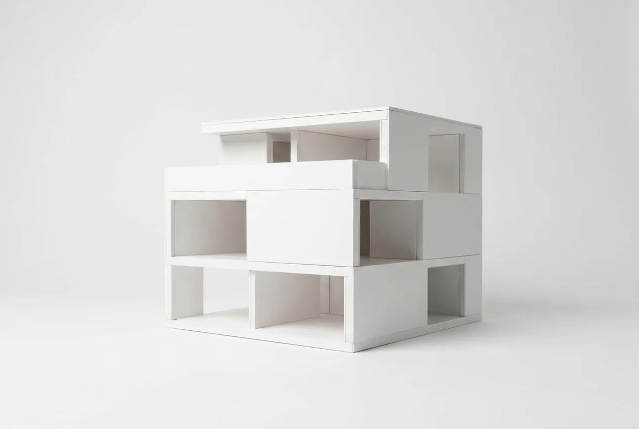 Maquette blanche d’architecture — rendu d’exemple (Nano Banana)