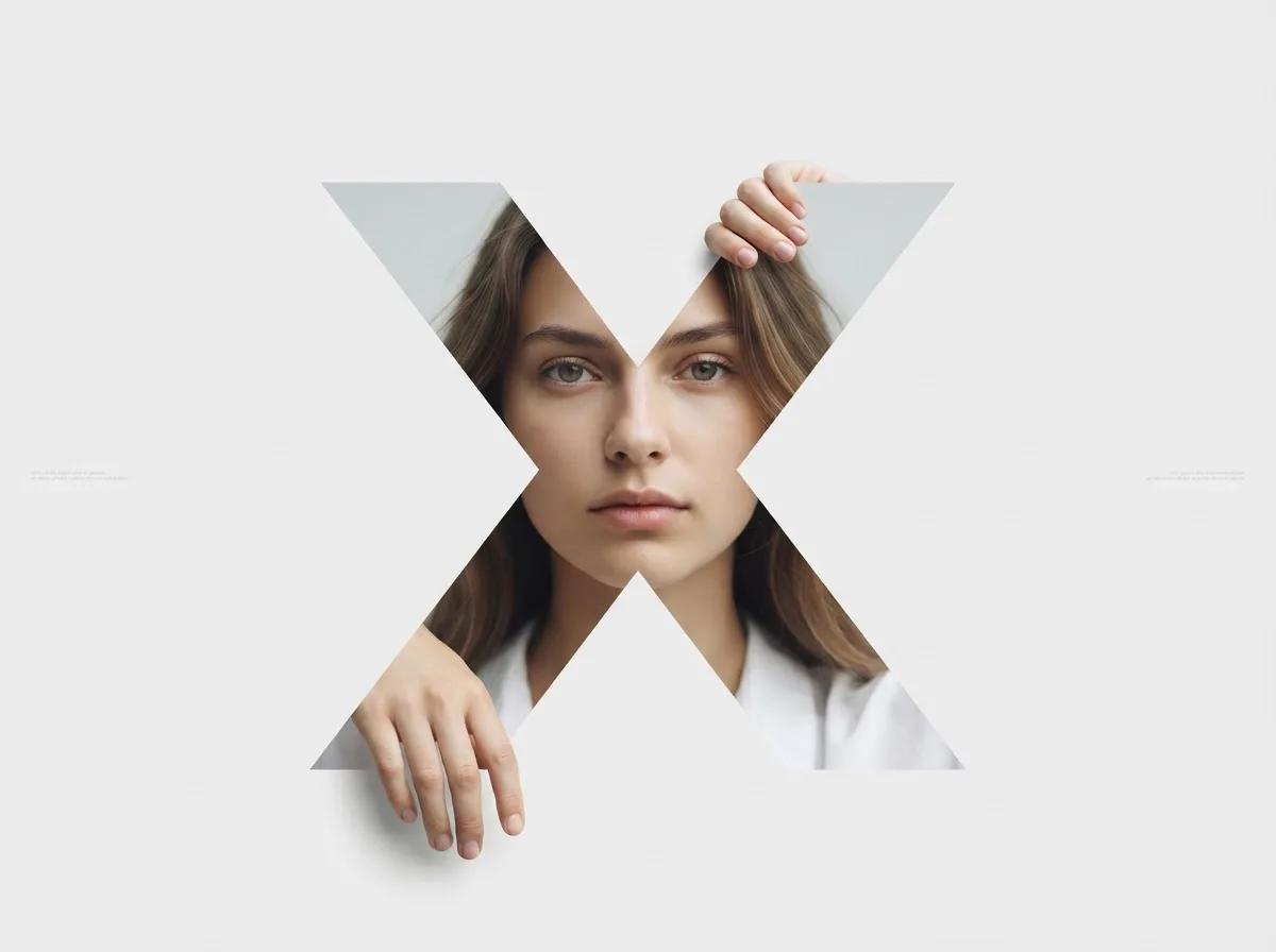 Portrait masqué dans une lettre X — rendu d’exemple (Nano Banana)
