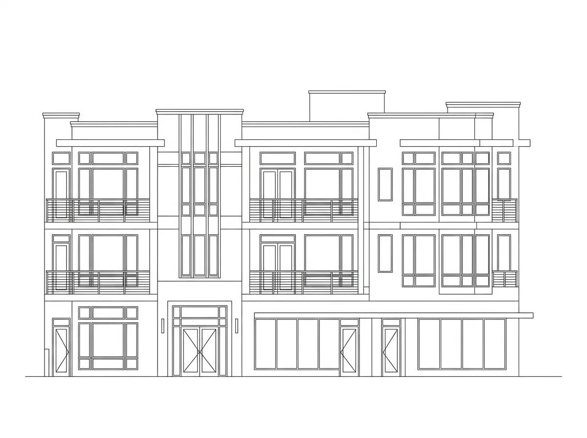 Façade en élévation CAO — rendu d’exemple (Nano Banana)