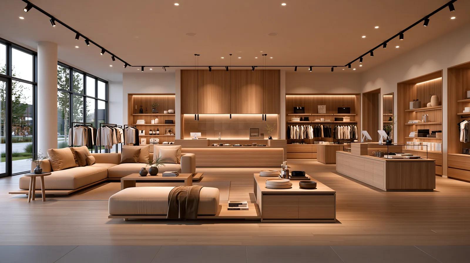 Intérieur de boutique en tons sombres — rendu d’exemple (Midjourney)