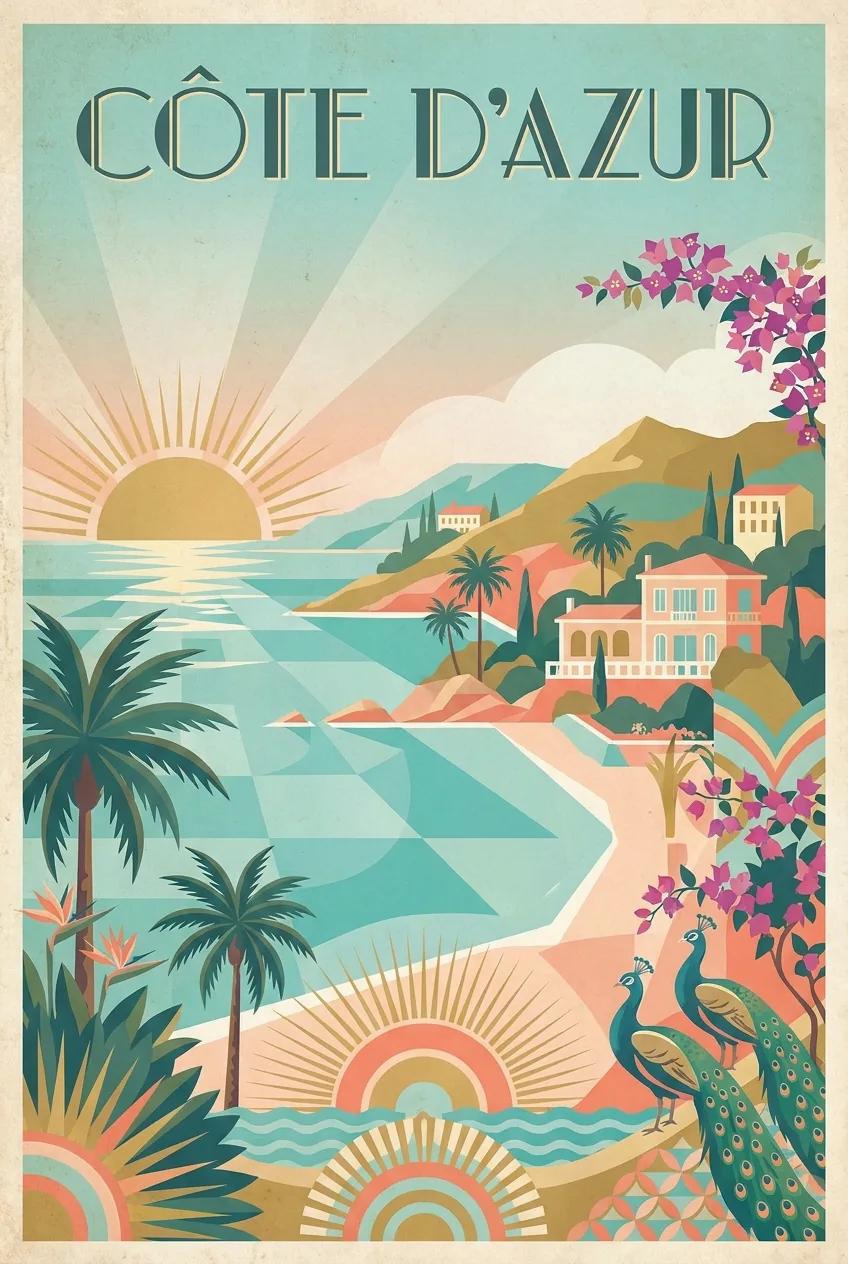 Affiche de voyage Art déco — rendu d’exemple (Nano Banana)