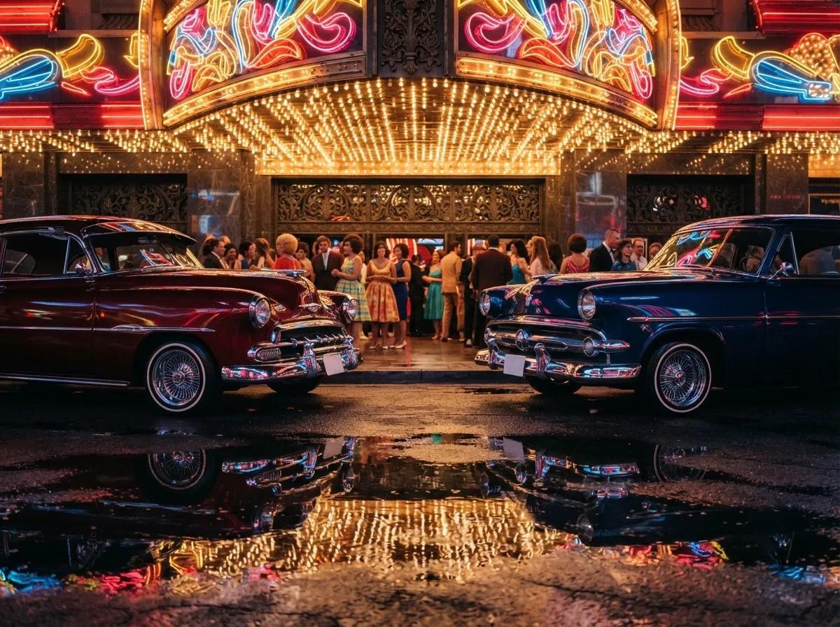 Lowriders devant un casino illuminé — rendu d’exemple (Nano Banana)
