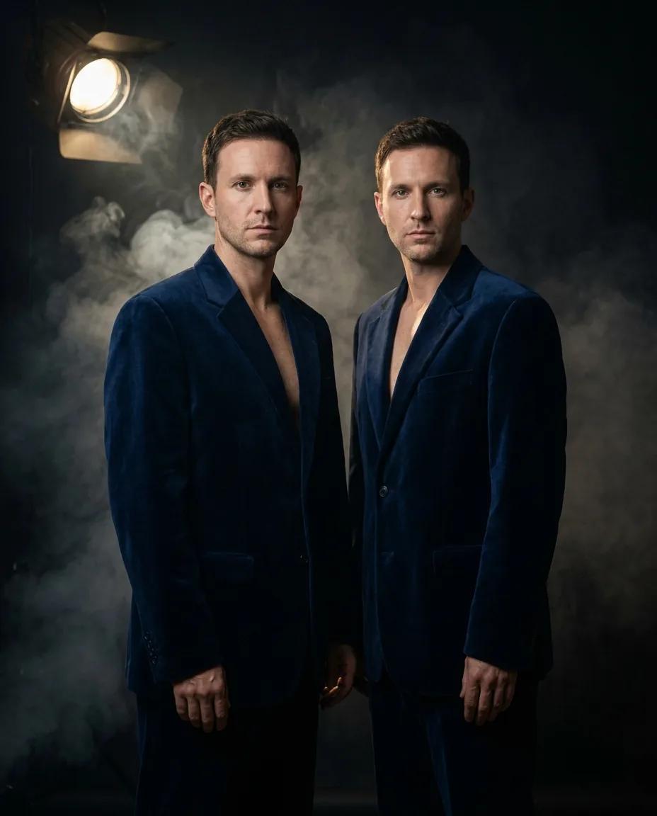 Double portrait studio en clair-obscur — rendu d’exemple (Nano Banana)