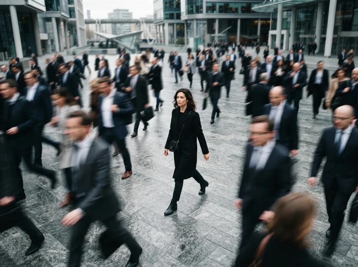 Marche pressée dans une foule floue — rendu d’exemple (GPT Image)