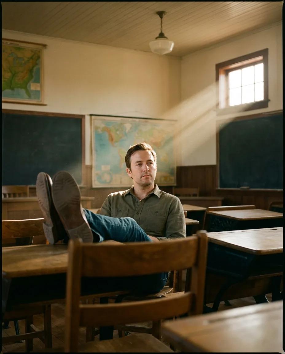 Portrait en salle de classe d’époque — rendu d’exemple (Nano Banana)