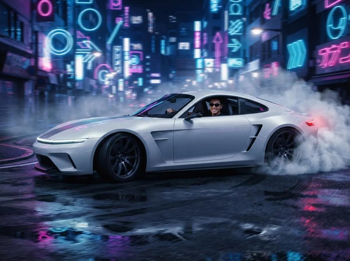 Drift de nuit dans Tokyo — rendu d’exemple (Nano Banana)