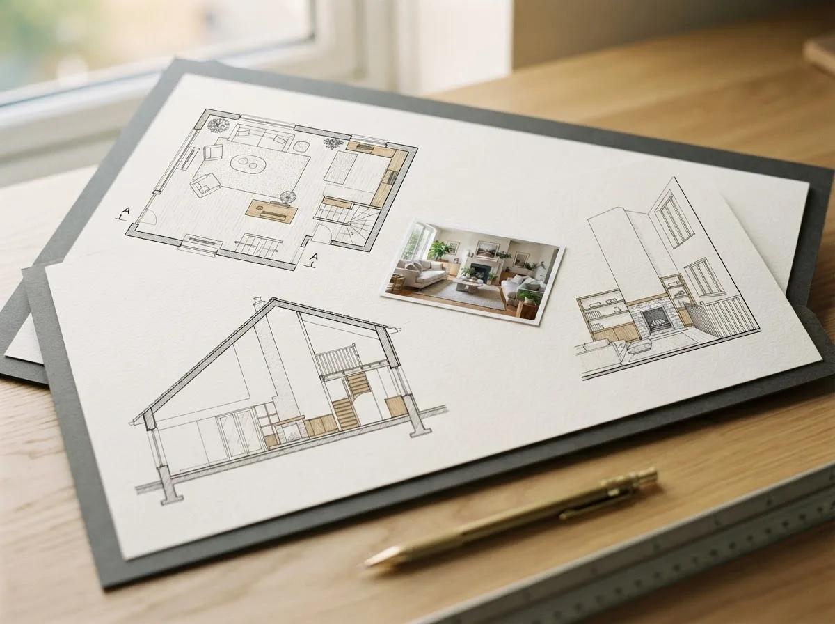 Planche de présentation architecturale depuis une photo — rendu d’exemple (GPT Image)