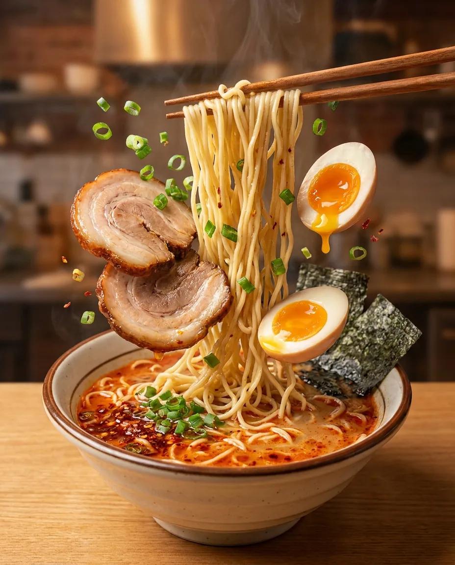 Ramen en lévitation — rendu d’exemple (Nano Banana)