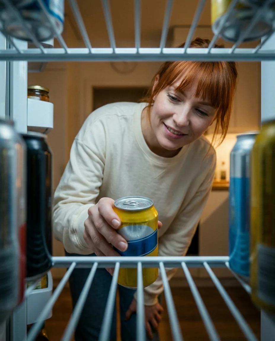 POV depuis l’intérieur du frigo — rendu d’exemple (Nano Banana)