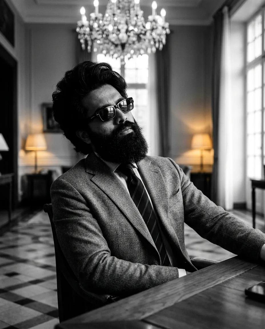 Portrait de gentleman en noir et blanc — rendu d’exemple (Nano Banana)