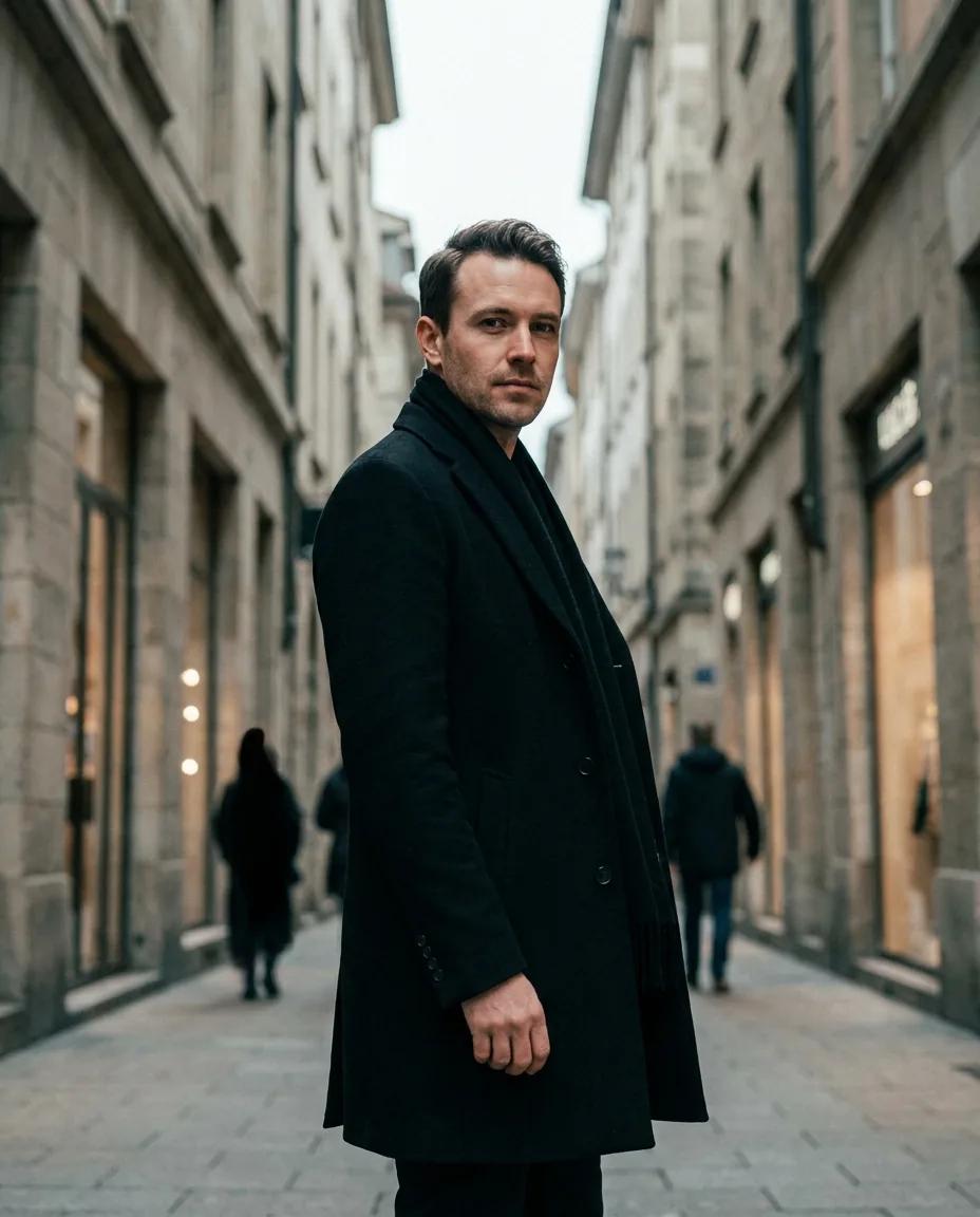 Portrait de rue en ruelle européenne — rendu d’exemple (Nano Banana)