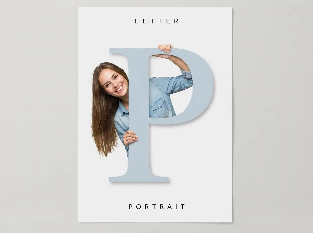 Portrait derrière une lettre P — rendu d’exemple (Nano Banana)