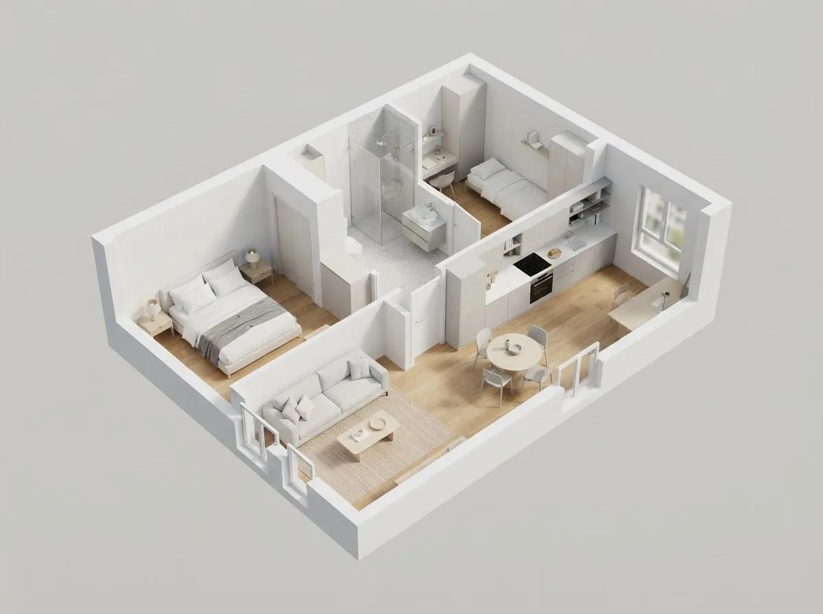 Plan d’étage en coupe perspective 3D — rendu d’exemple (GPT Image)