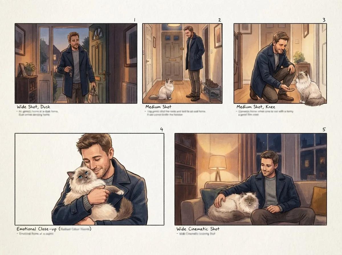 Storyboard de film avec votre animal — rendu d’exemple (GPT Image)