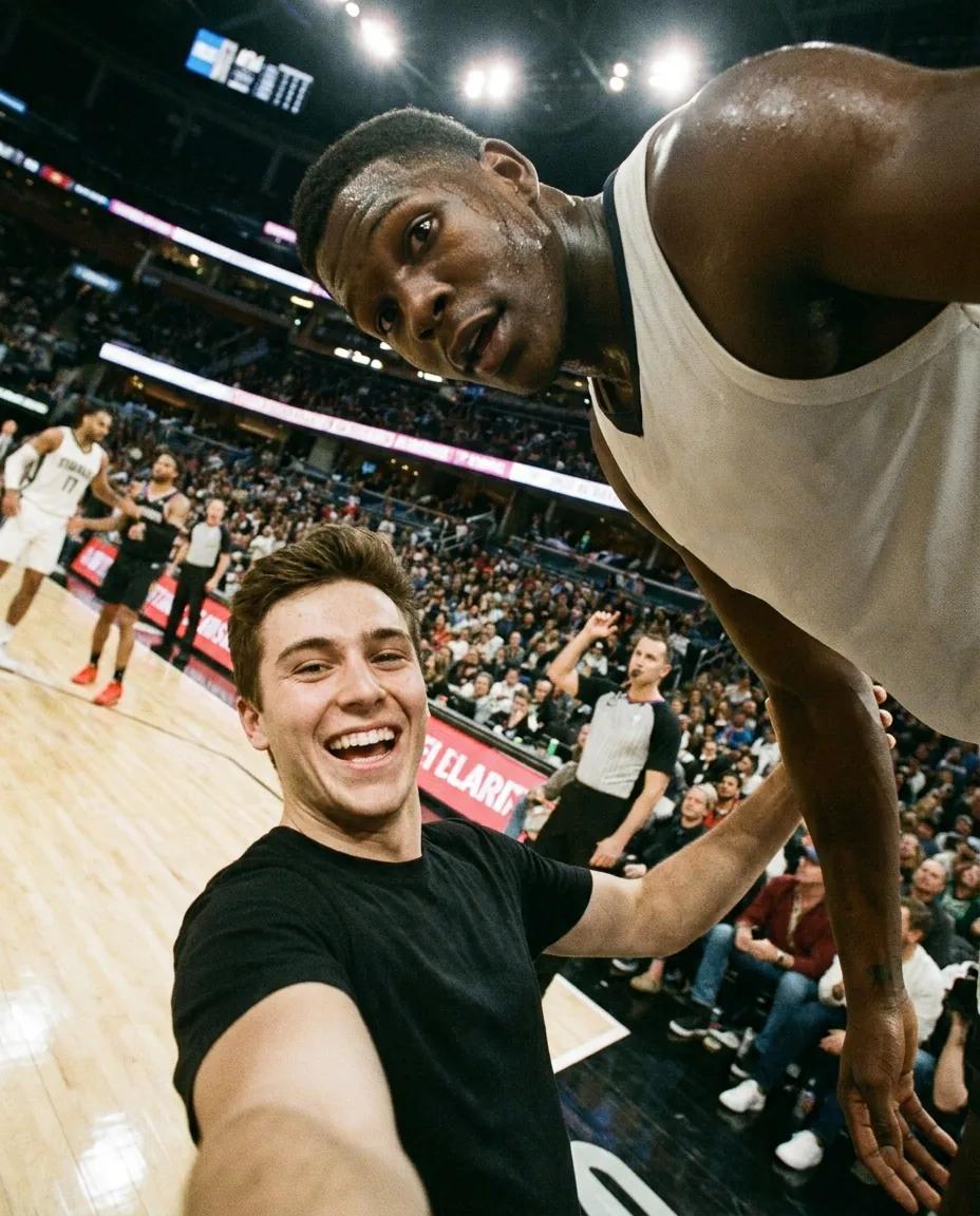 Selfie sur un terrain de basket avec une star — rendu d’exemple (Nano Banana)