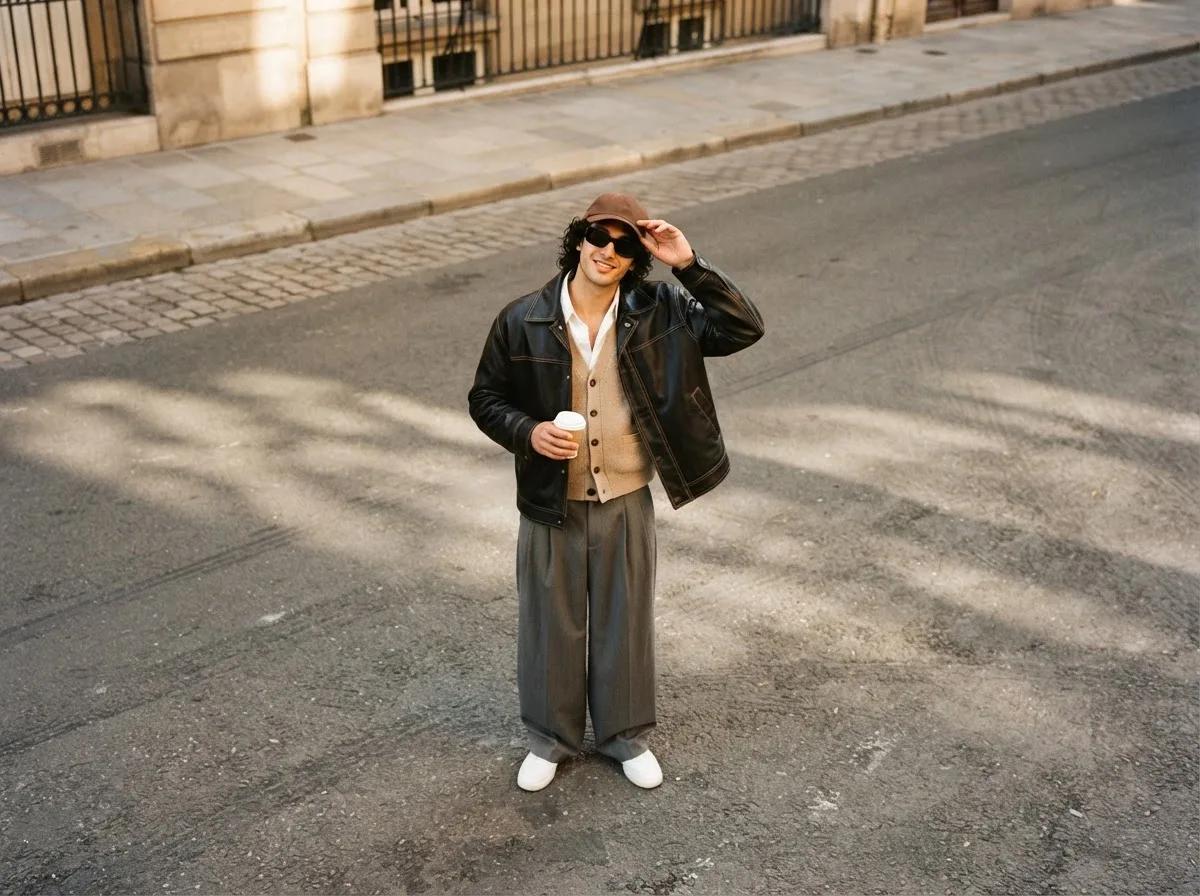 Street style vu depuis un balcon — rendu d’exemple (Nano Banana)