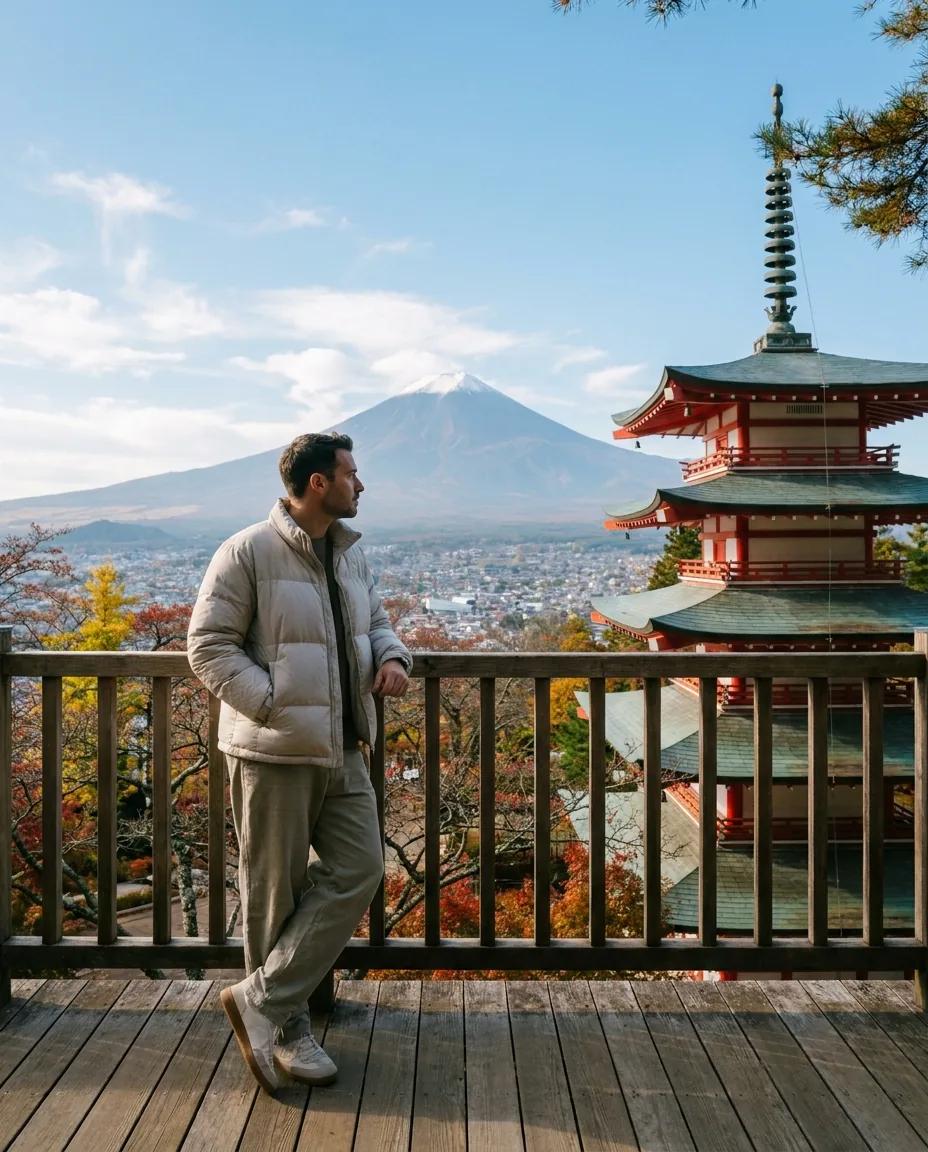 Portrait face au mont Fuji — rendu d’exemple (Nano Banana)