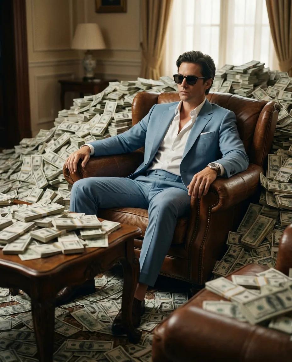 Portrait entouré de billets — rendu d’exemple (Nano Banana)
