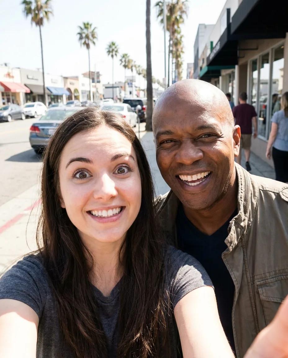 Selfie avec une célébrité dans la rue — rendu d’exemple (Nano Banana)