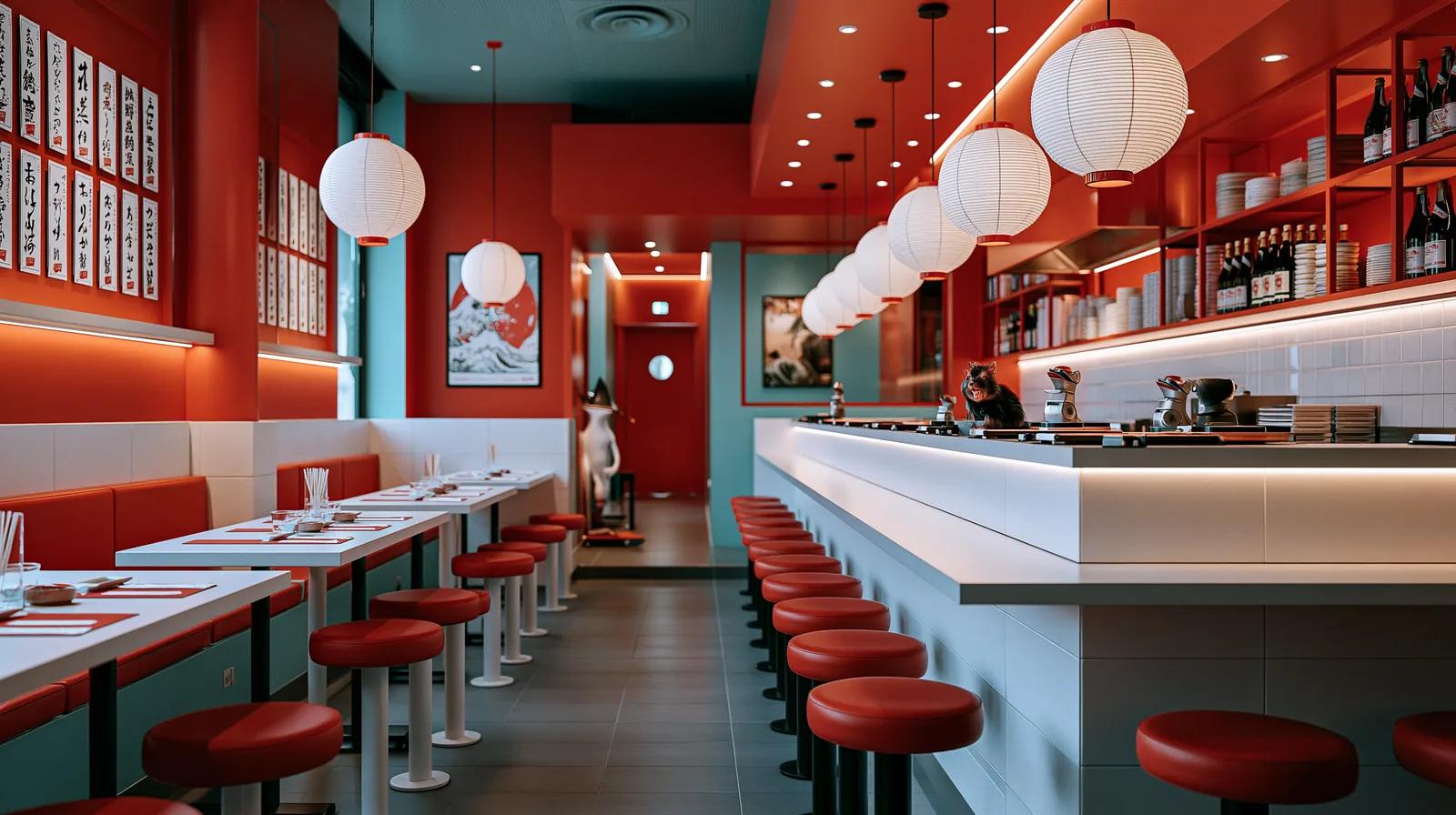 Intérieur de restaurant photoréaliste — rendu d’exemple (Midjourney)