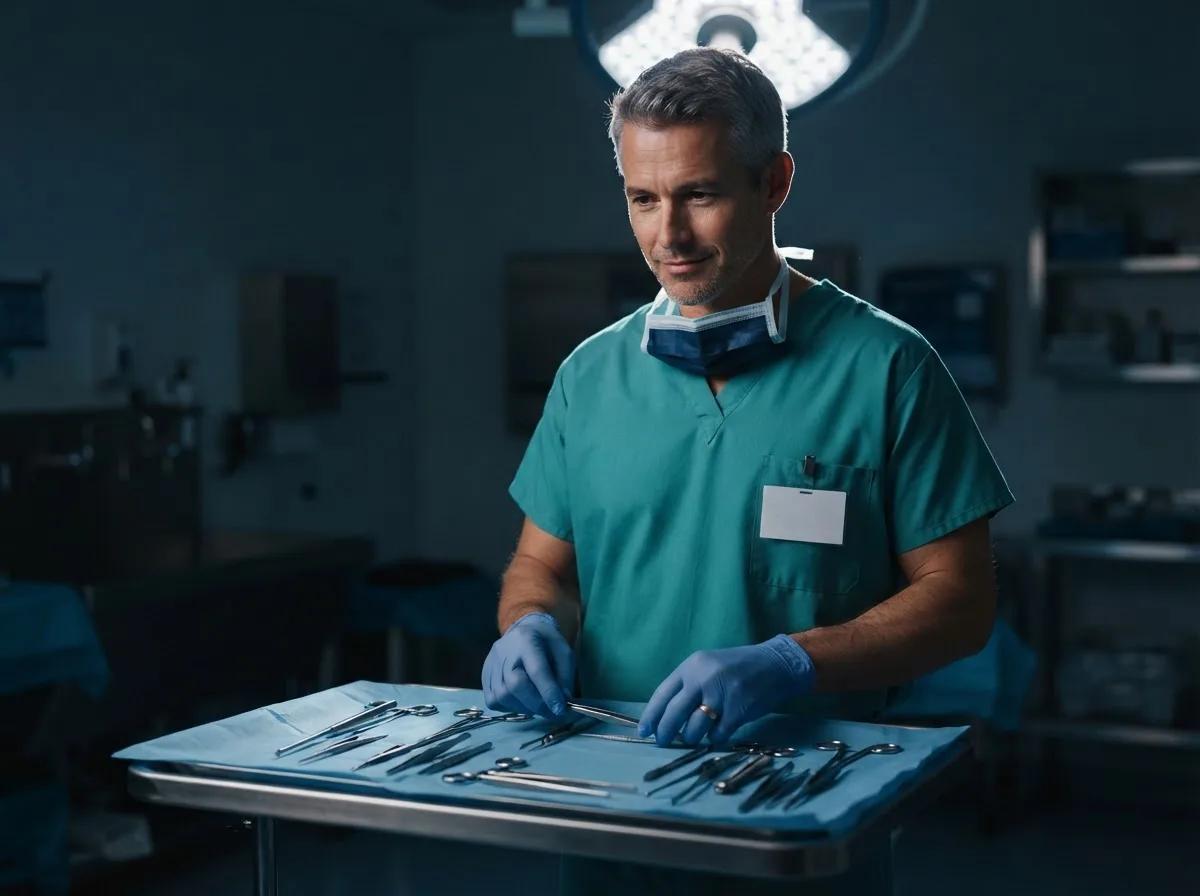 Médecin en préparation de neurochirurgie — rendu d’exemple (Nano Banana)