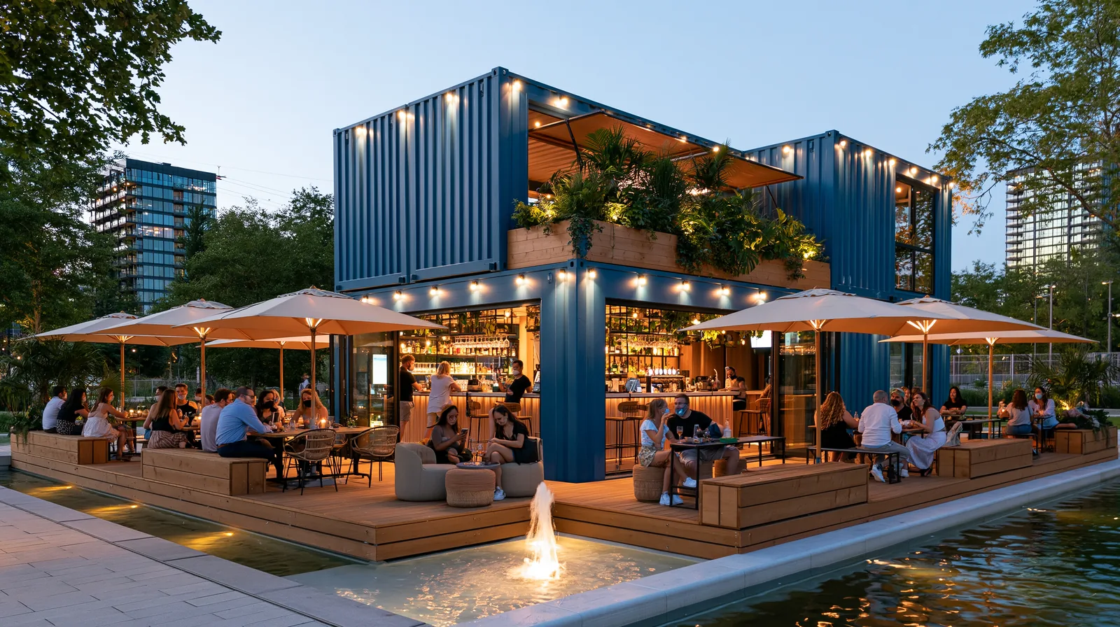Boutique en containers sur deux niveaux — rendu 2