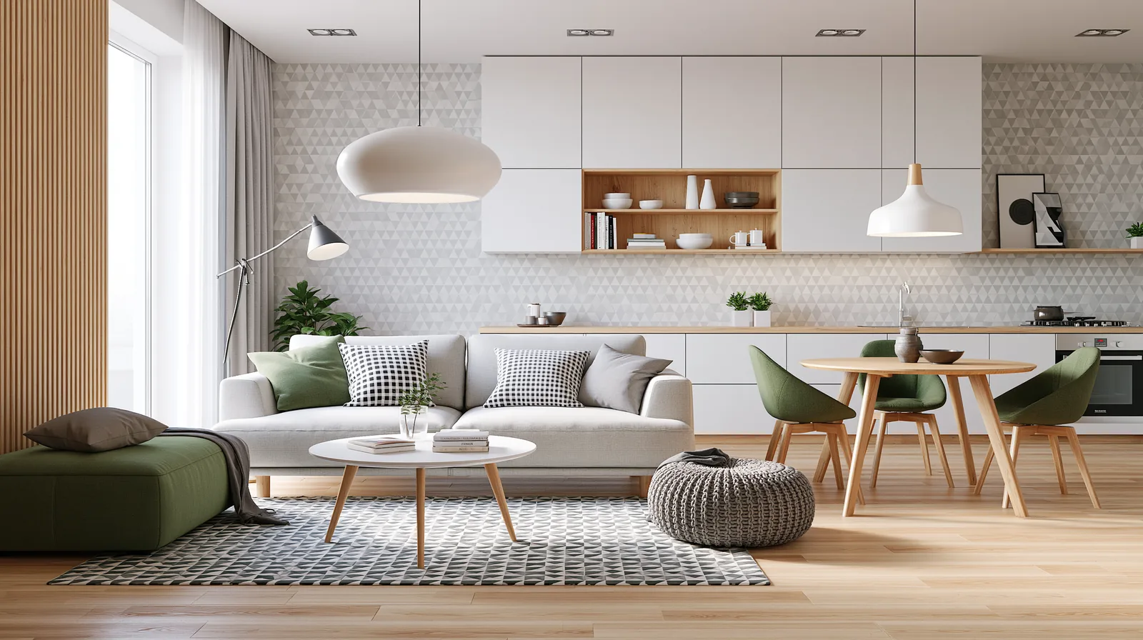 Intérieur haut de gamme à motifs géométriques — rendu 3
